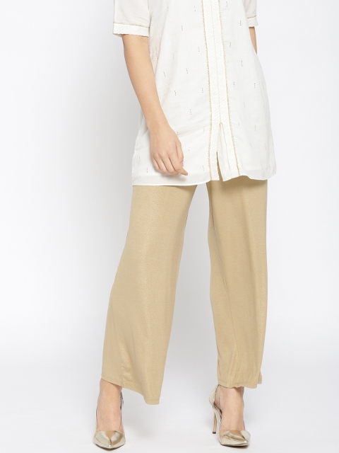 

AURELIA Women Beige Solid Wide Leg Palazzos