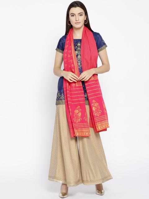

AURELIA Fuchsia & Golden Printed Pure Cotton Dupatta