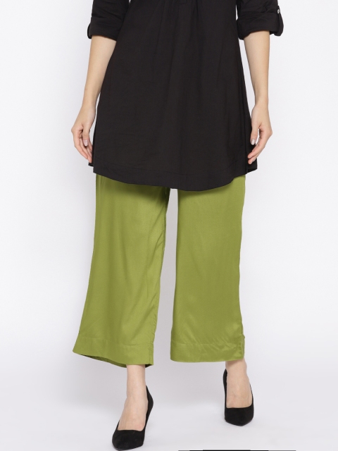 

AURELIA Women Green Wide Leg Solid Palazzos