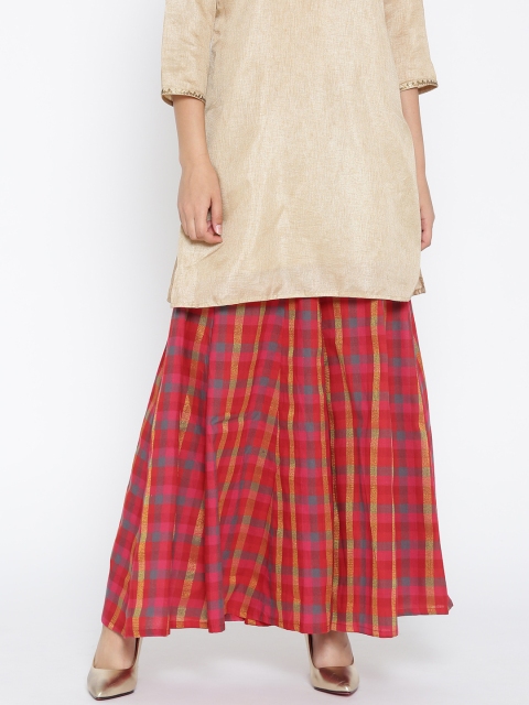 

AURELIA Women Red & Golden Checked Flared Palazzos