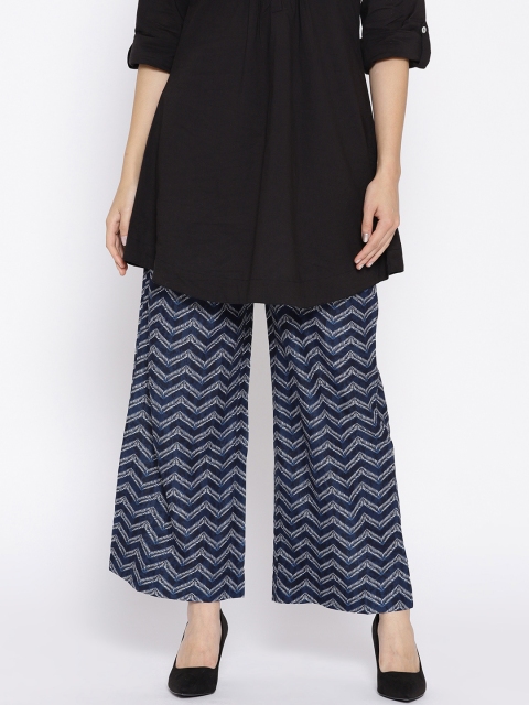 

AURELIA Women Navy Blue Printed Wide Leg Palazzos