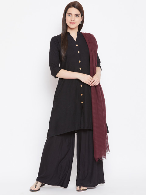 

AURELIA Maroon Self-Checked Pure Cotton Dupatta
