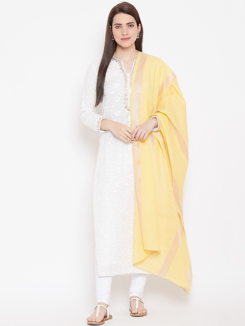 

AURELIA Yellow Striped Pure Cotton Dupatta