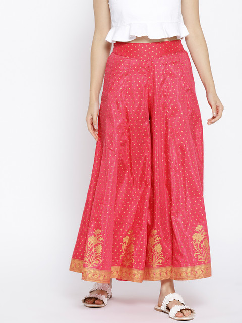 

AURELIA Women Magenta & Golden Printed Flared Palazzos