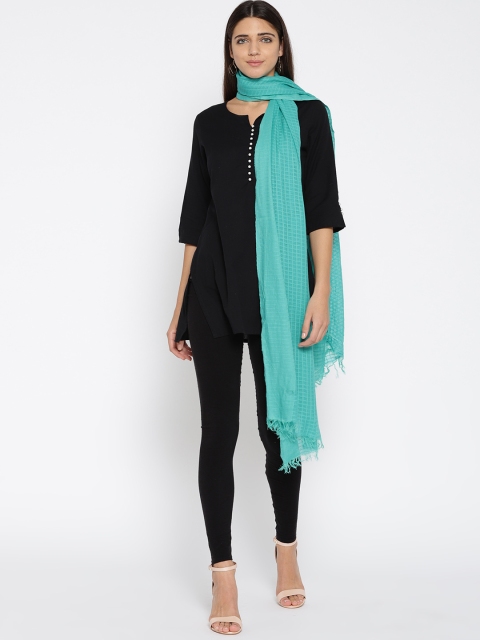 

AURELIA Sea Green Self-Checked Pure Cotton Dupatta