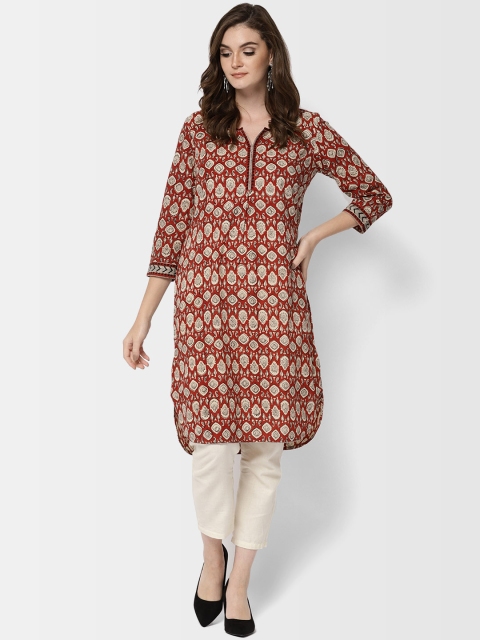 

Fabindia Women Rust Red & Beige Printed Straight Kurta