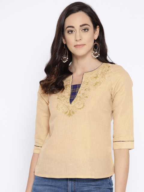 

AURELIA Women Beige Yoke Design Embroidered A-Line Kurti