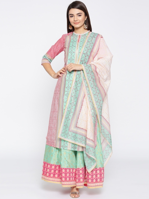 

AURELIA Women Sea Green & Pink Printed Kurta with Palazzos & Dupatta
