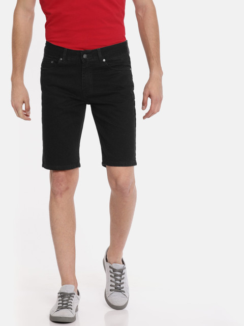 

American Crew Men Black Solid Regular Fit Denim Shorts