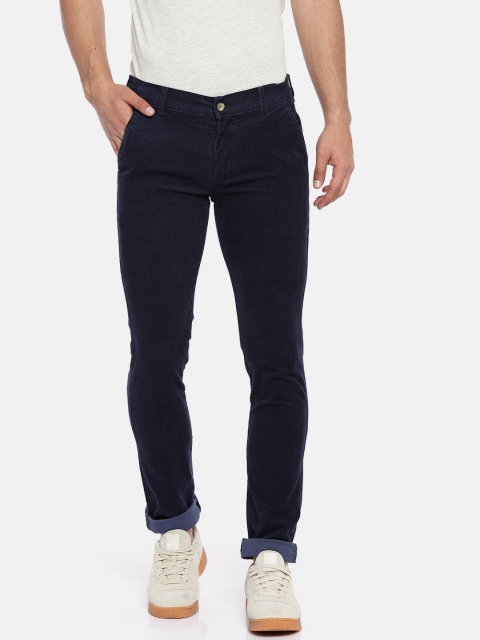 

American Crew Men Blue Slim Fit Solid Corduroy Regular Trousers