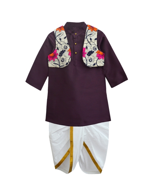 

A.T.U.N All Things Uber Nice Boys Purple & White Solid Panchakattu