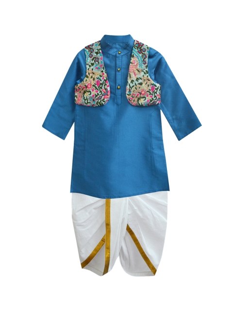 

A.T.U.N All Things Uber Nice Boys Turquoise Blue & White Solid Panchakattu