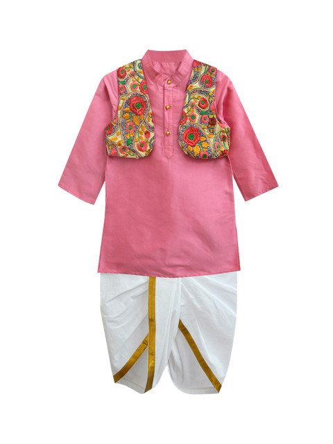 

A.T.U.N All Things Uber Nice Boys Pink & White Solid Panchakattu