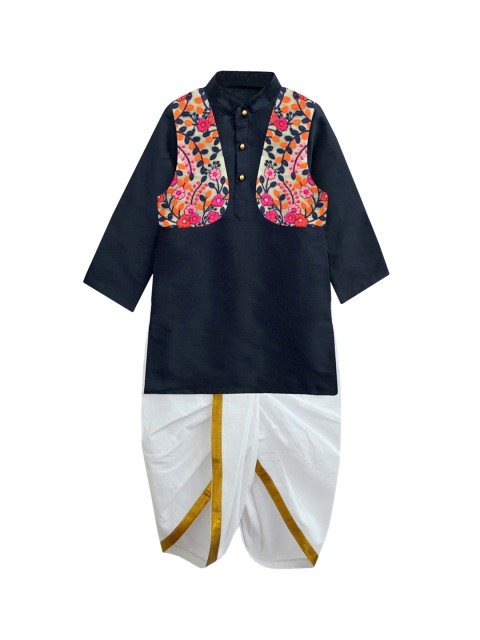 

A.T.U.N All Things Uber Nice Boys Navy Blue & White Solid Panchakattu