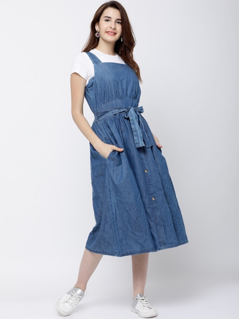 

Tokyo Talkies Women Blue Solid Pinafore Dress