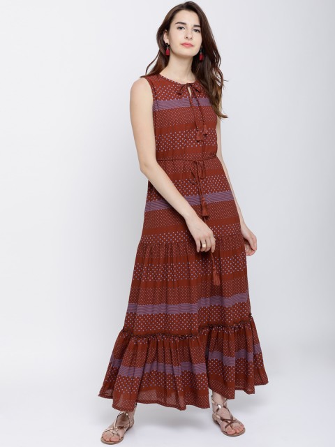 

Tokyo Talkies Women Rust Printed Maxi Dress