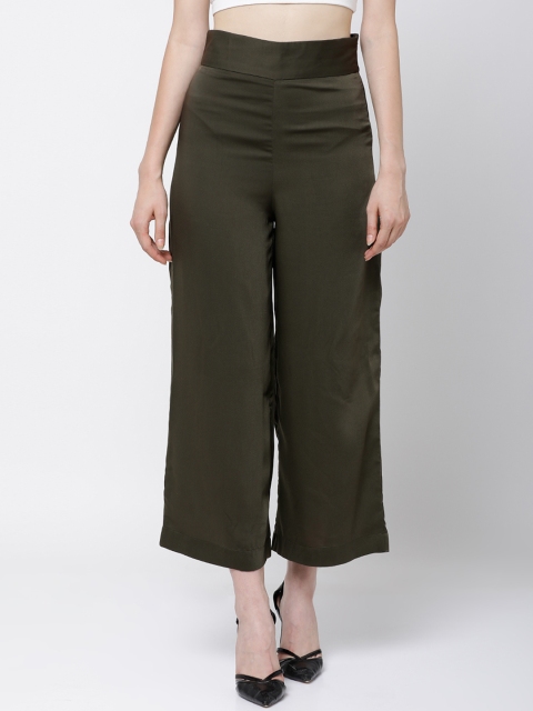 

Tokyo Talkies Women Olive Green Wide Leg Solid Palazzos