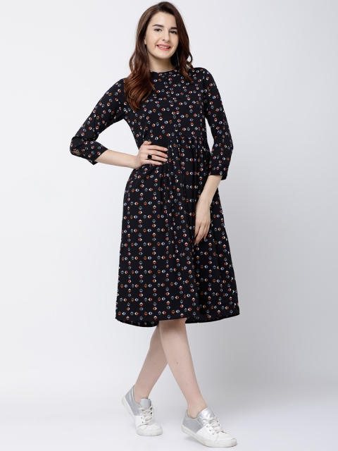 

Tokyo Talkies Women Black Printed Fit and Flare Dress