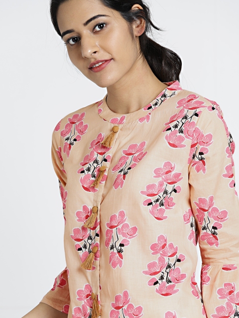 

all about you Women Beige & Pink Printed Straight Kurta