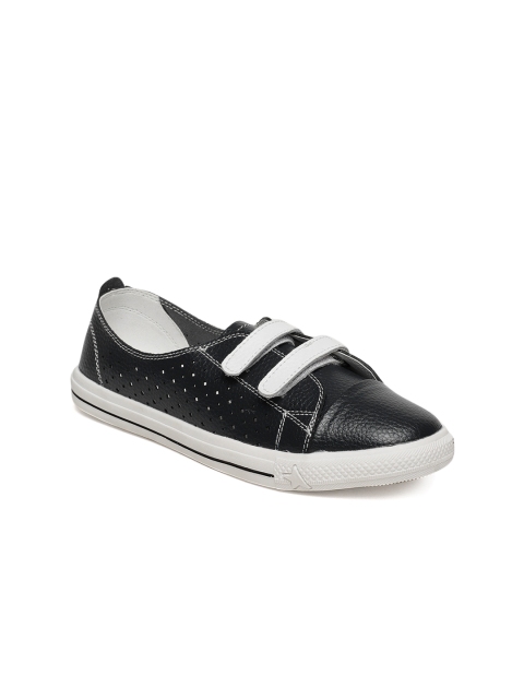 

Tresmode Women Black Solid Leather Sneakers