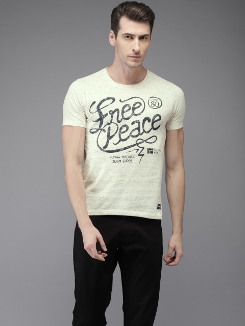 

Flying Machine Men Off-White Printed T-shirt