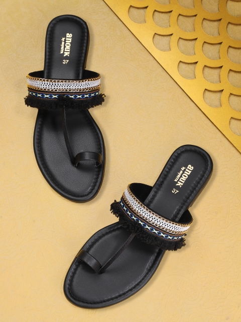 

Anouk Women Black Woven Design One Toe Flats