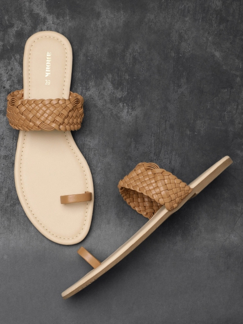 

Anouk Women Beige Woven Design One Toe Flats