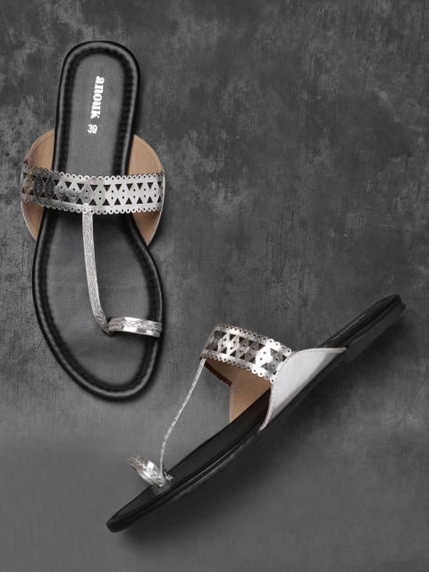 

Anouk Women Silver-Toned One Toe Flats