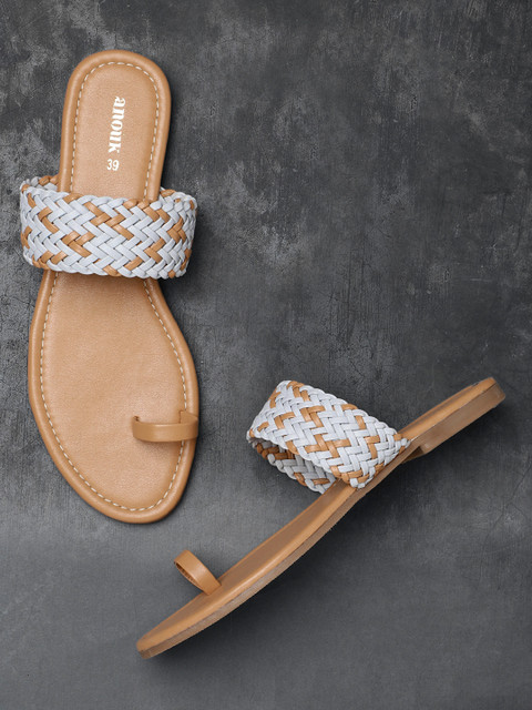 

Anouk Women Grey & Beige Woven Design One Toe Flats