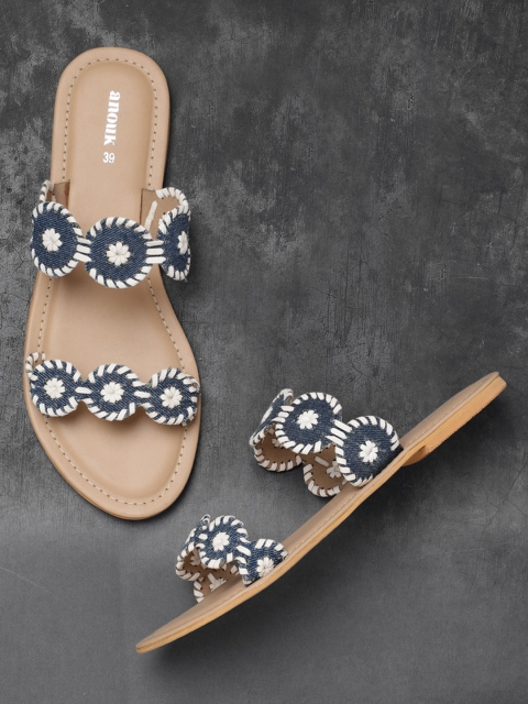 

Anouk Women Blue & White Woven Design Open Toe Flats