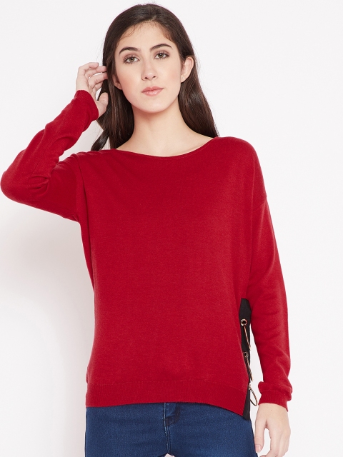 

Madame Women Red Solid Pullover