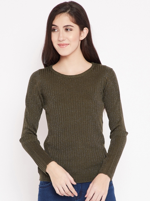 

Madame Women Olive Green Pullover with Shimmer Detail