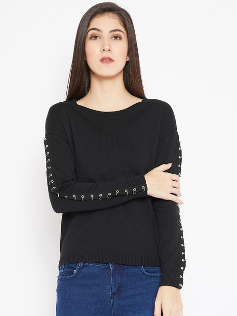 

Madame Women Black Solid Pullover
