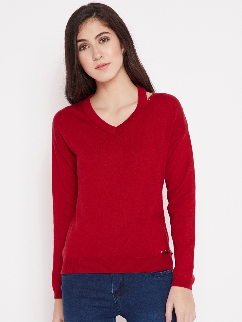 

Madame Women Red Solid Pullover