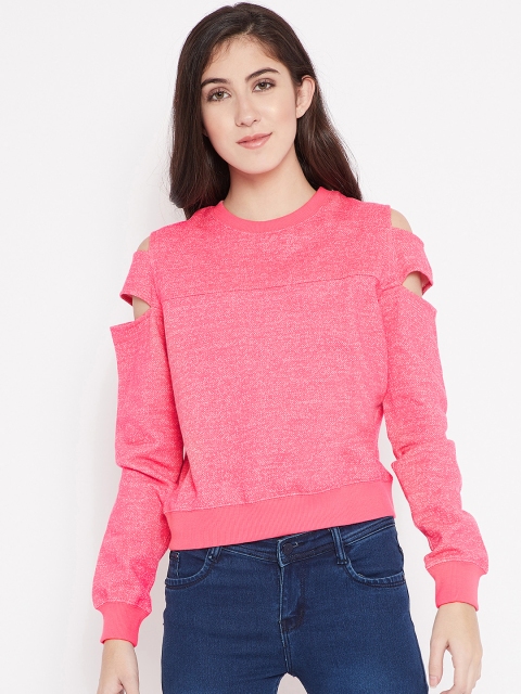 

Madame Women Pink Cold Shoulder Sweatshirt with Grindle Effect