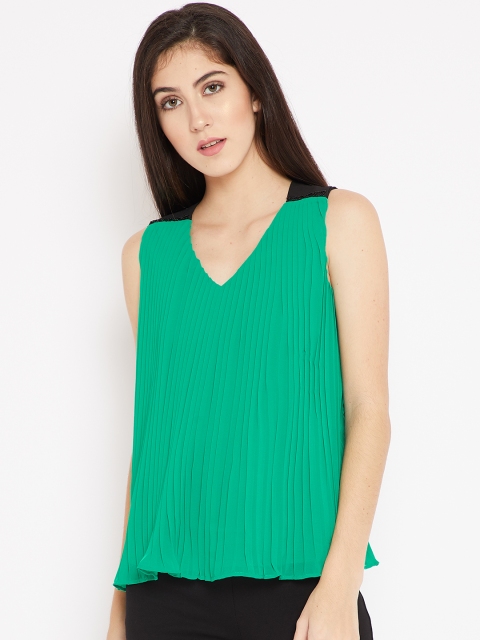 

Madame Women Green Solid Pleated Styled Back Top