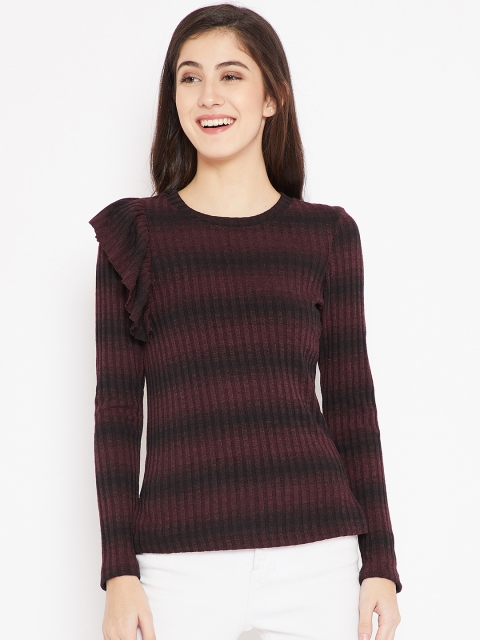 

Madame Women Burgundy & Black Striped Pullover