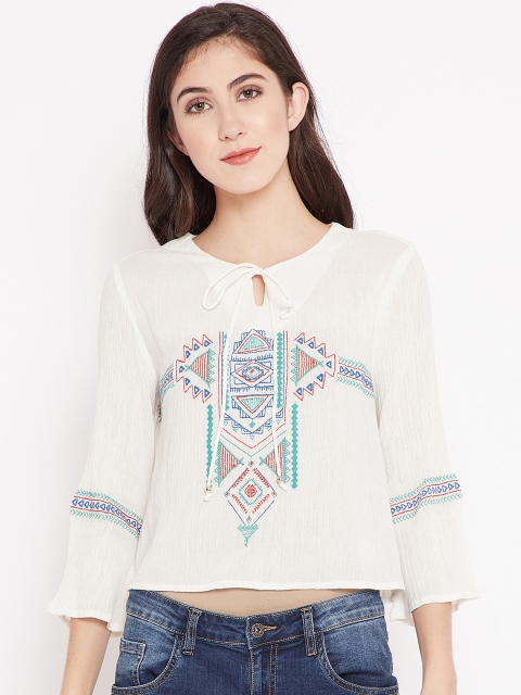 

Madame Women Off-White Embroidered Top