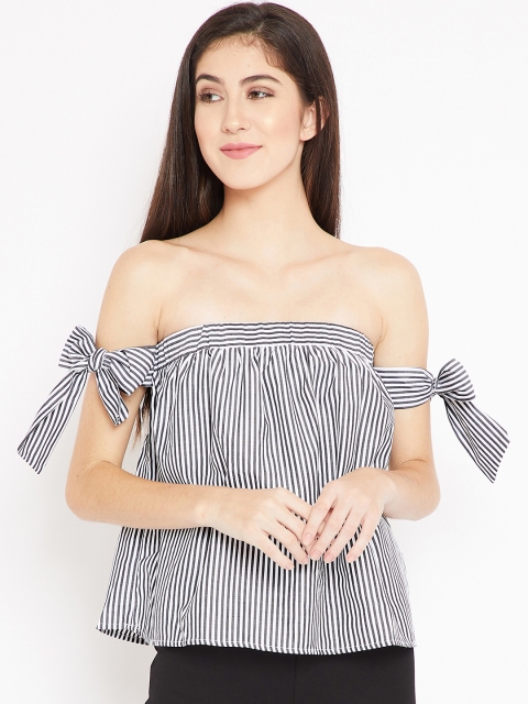 

Madame Women Black & White Striped Bardot Top