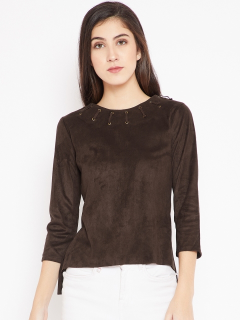 

Madame Women Coffee Brown Solid Styled Back Top