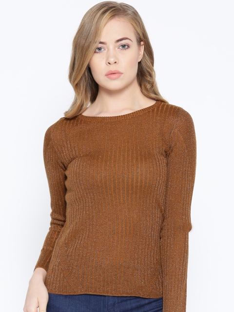 

Madame Women Brown Ribbed Pullover