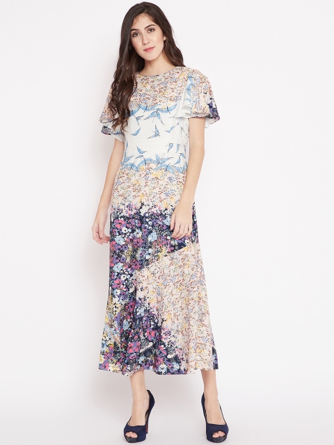 

Madame Women Off-White & Blue Printed Maxi Dress