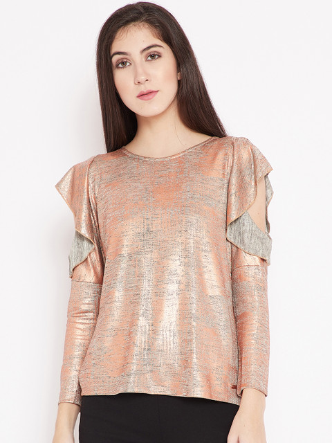 

Madame Women Copper-Toned Printed Sheen Top