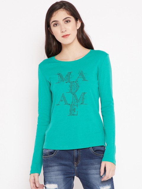 

Madame Women Green Printed Round Neck T-shirt