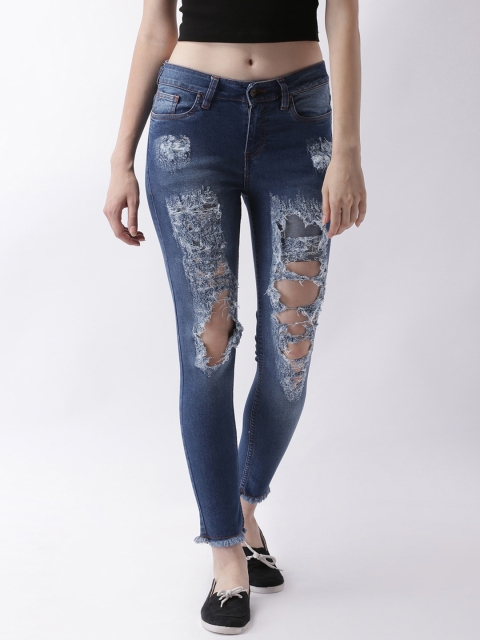 

Blue Saint Women Blue Skinny Fit Mid-Rise Highly Distressed Stretchable Jeans