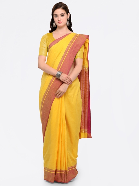 

Sugathari Yellow & Pink Cotton Blend Woven Design Maheshwari Saree