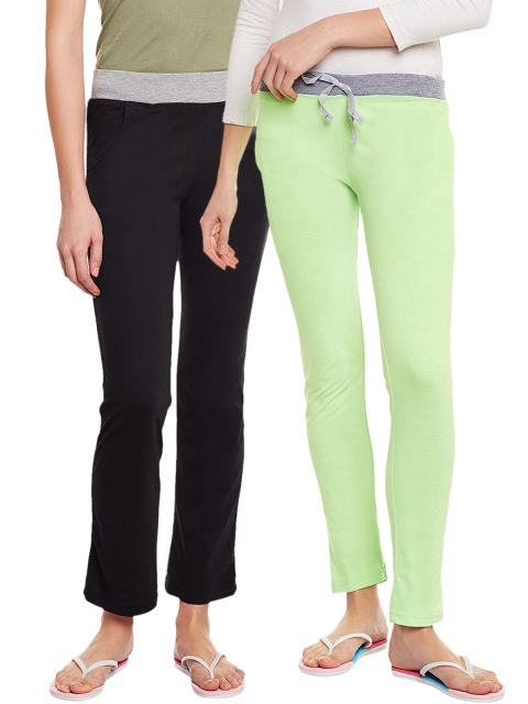 

VIMAL JONNEY Women Pack of 2 Solid Lounge Pants F6GREEN-F3BLACK-02, Green