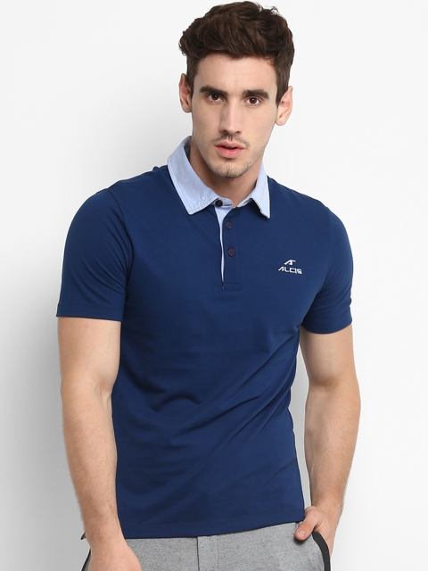 

Alcis Men Navy Blue Solid Polo Collar T-shirt