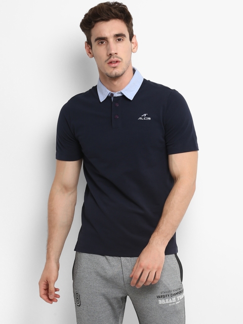 

Alcis Men Navy Blue Solid Polo Collar T-shirt