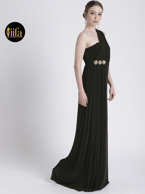 

Benoit Women Black One Shoulder Maxi Dress with Waist Embellishment